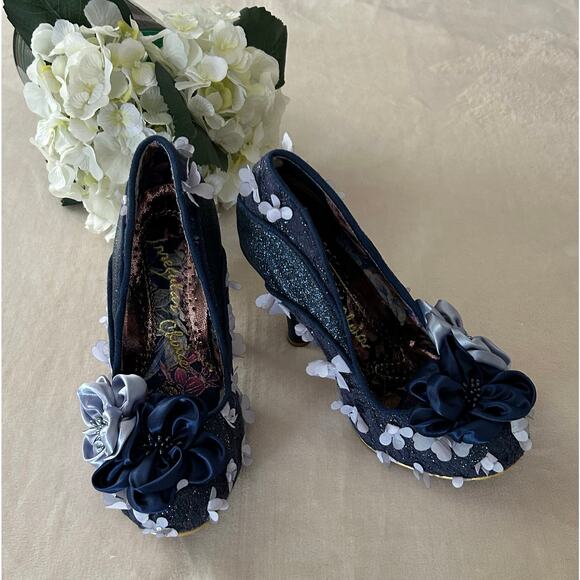 IRREGULAR CHOICE Peach Melba Vintage Floral Heels in Navy, Size 39 - Picture 2 of 12